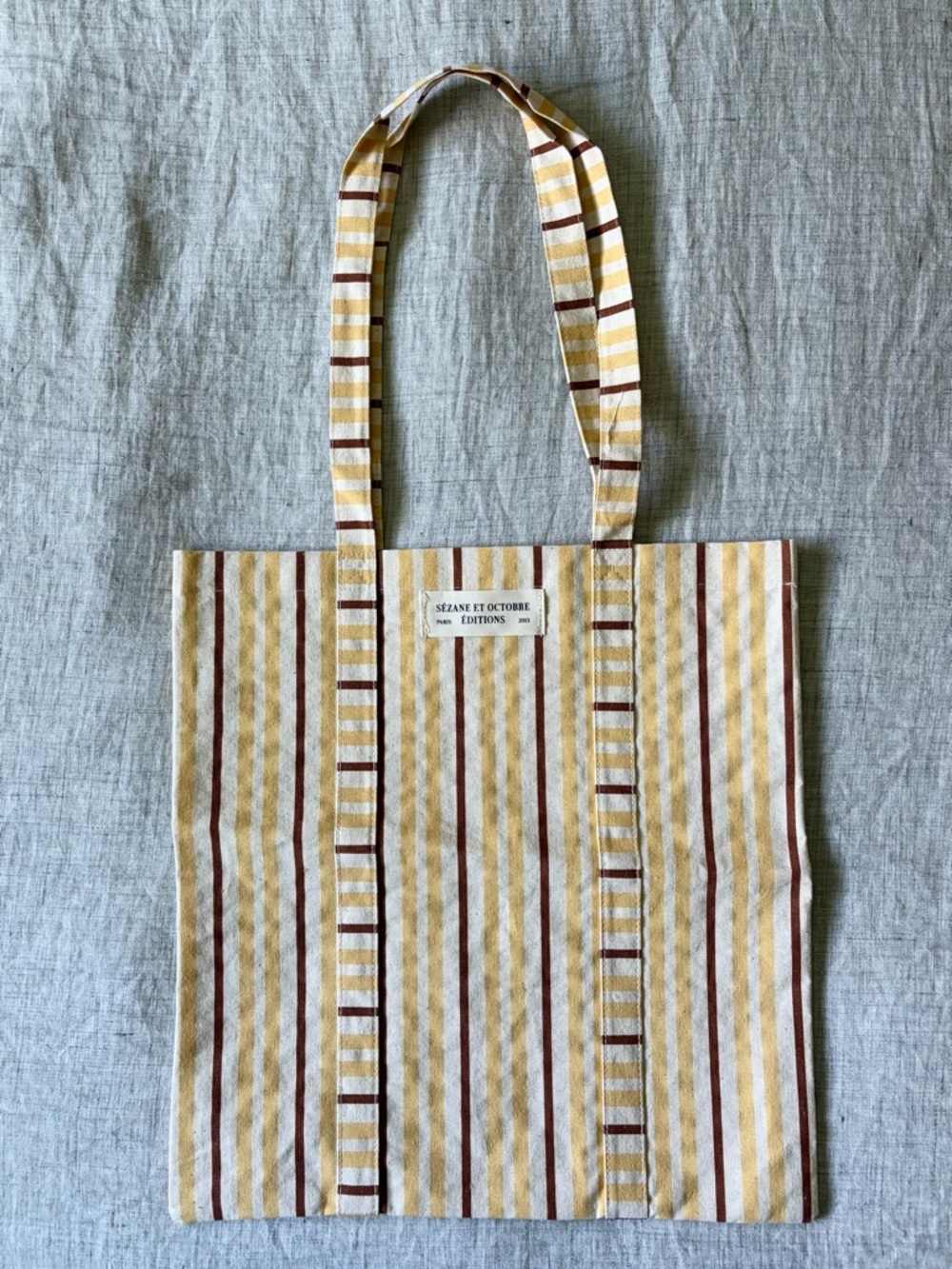 Sezane Octobre Striped Canvas Tote Bag in Yellow & Brown